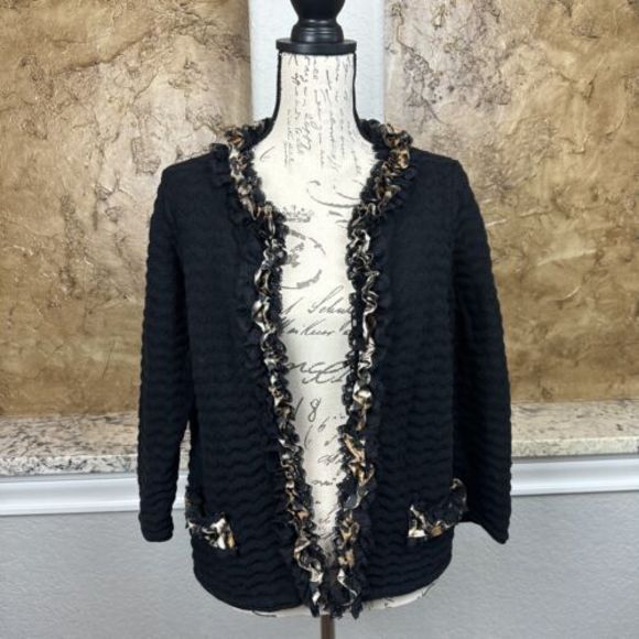 Chico's Black Cardigan Sweater Women's Size 1‎ Medium Animal Print - Picture 1 of 7